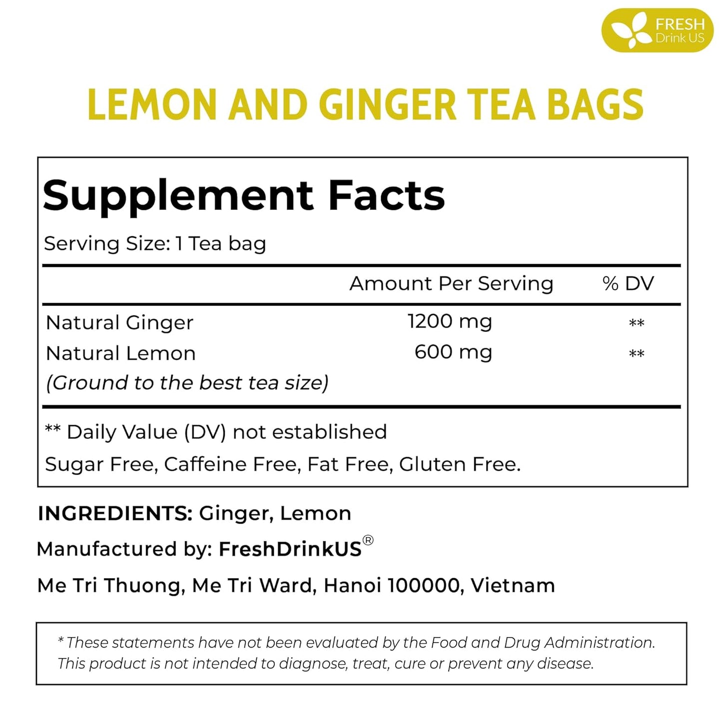 Premium Lemon Ginger Herbal Tea Bags - Eco-Conscious & Vegan