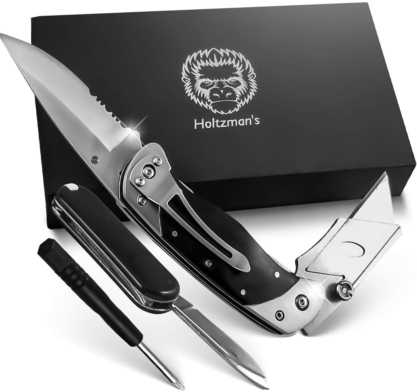 Premium Utility Knife, Folding Pocket Knife Combo, Box Cutter, Heavy Duty Dual Blades W/Belt Clip Gift Set for Dad Carpenter or Construction Worker - Korvel