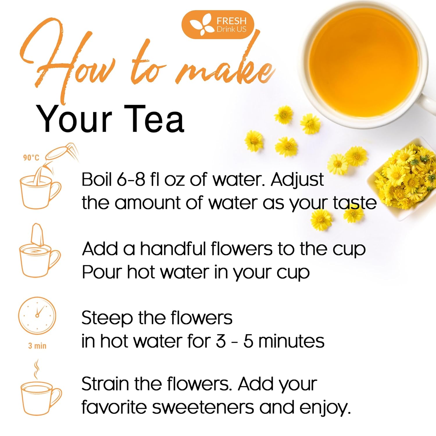 Premium Chrysanthemum Flowers, Chrysanthemum Herbal Tea, No Additives, No Caffeine, Vegan - Korvel