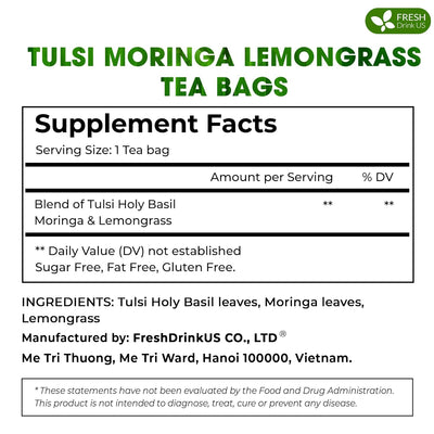 Premium Tulsi Moringa Lemongrass Tea Bags - 100% Natural