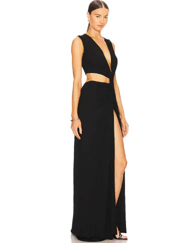 Robe élégante à col en V profond et coupe ajustée