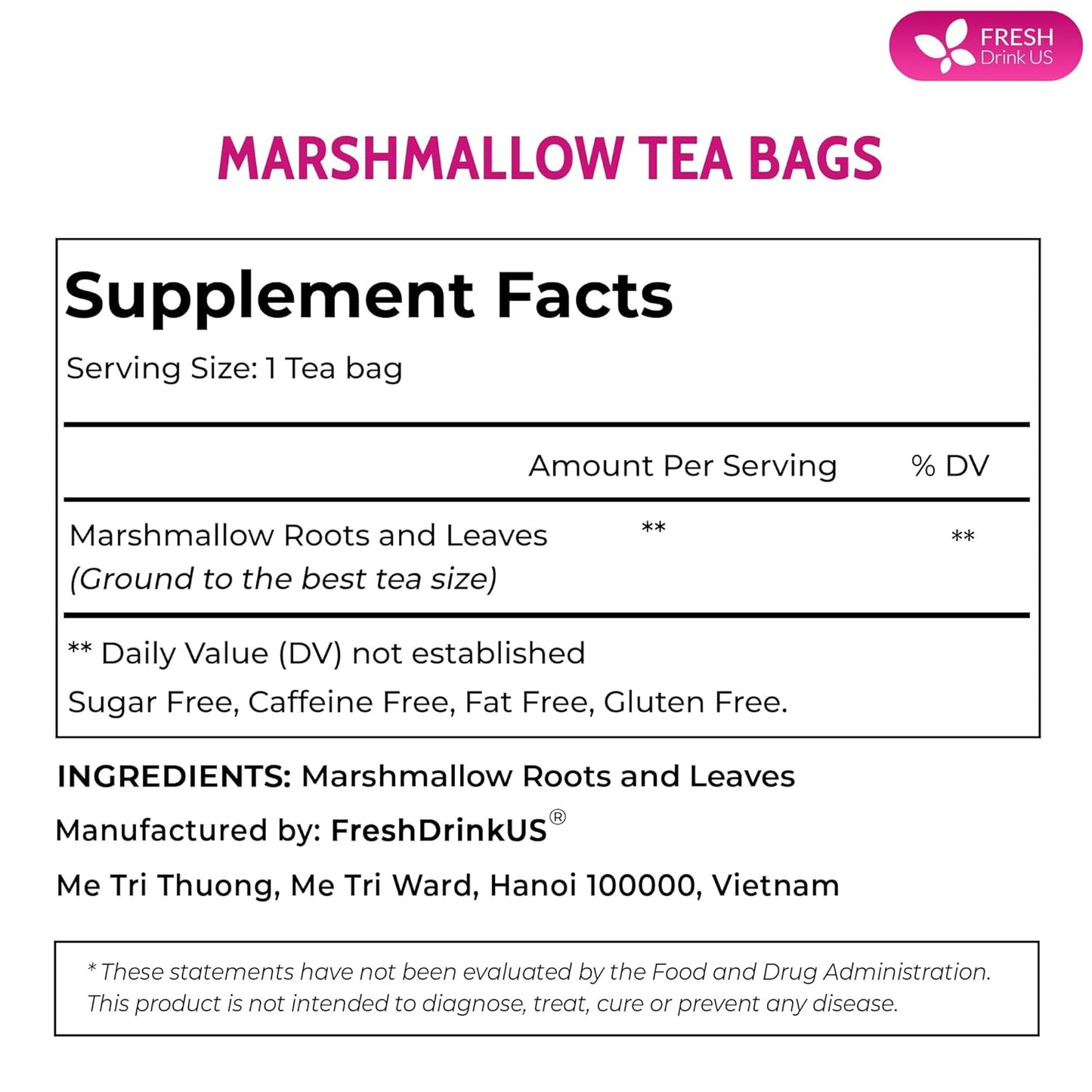 Bolsitas de té de raíz y hojas de malvavisco de primera calidad, 100 % naturales y puros. 