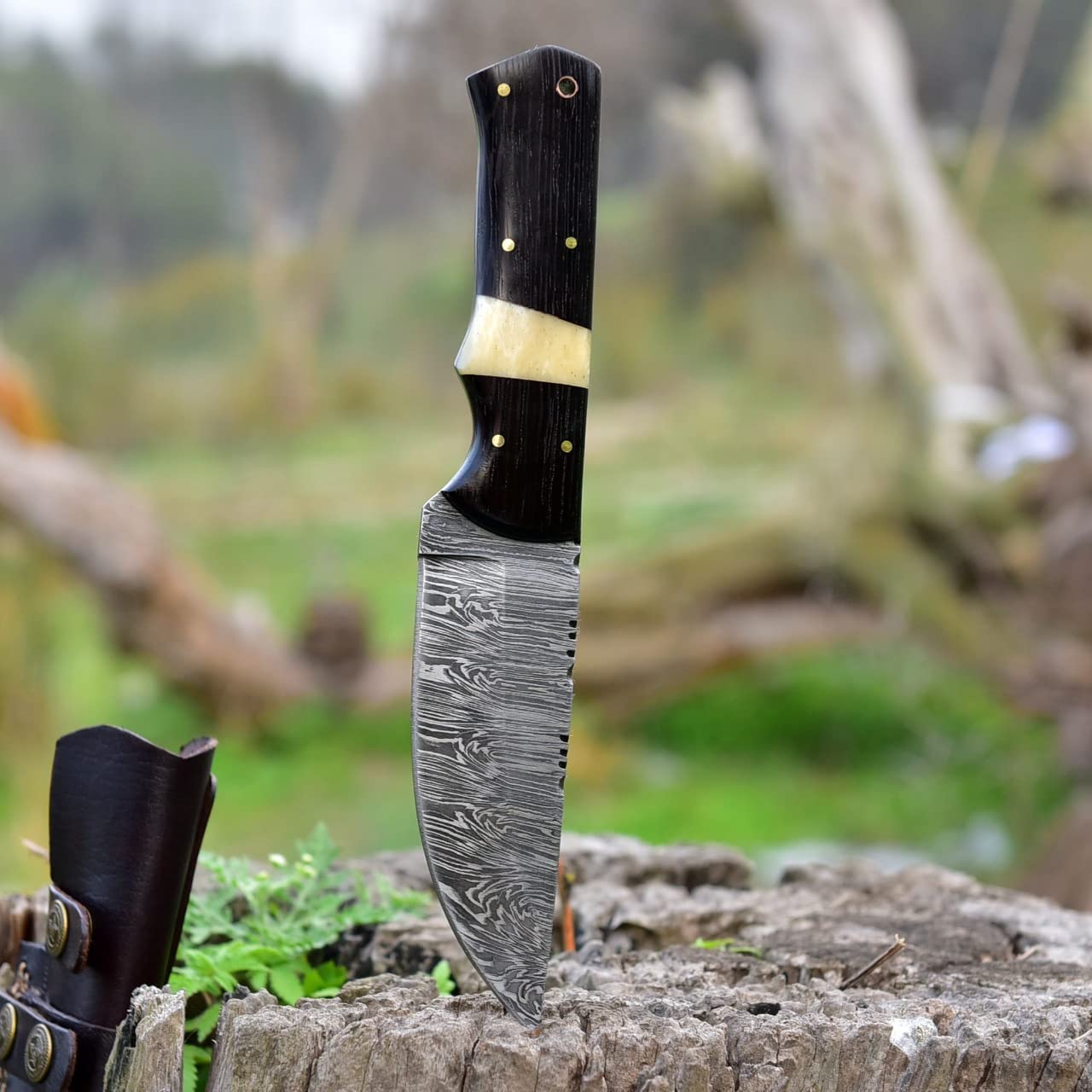 Premium Damascus Skinning Knife with Wenge Wood Handle - Korvel