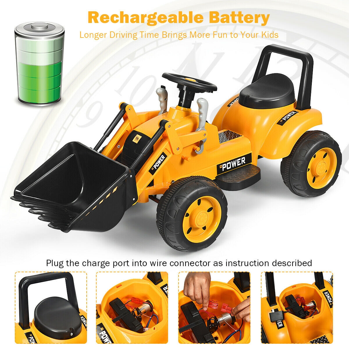 Excavatrice à pédales pour enfants - Jaune