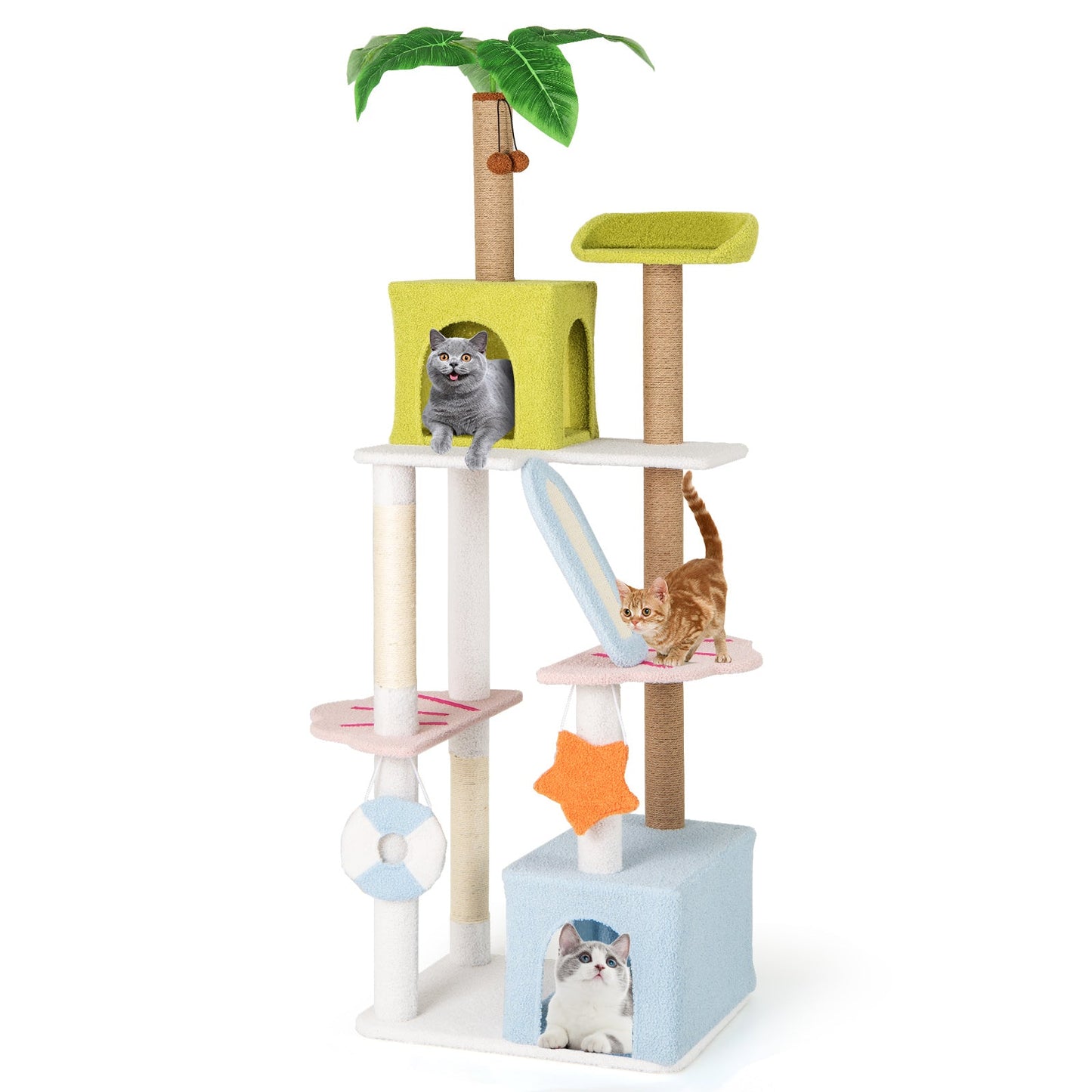 Árbol para gatos temático de playa de 71 pulgadas y múltiples niveles