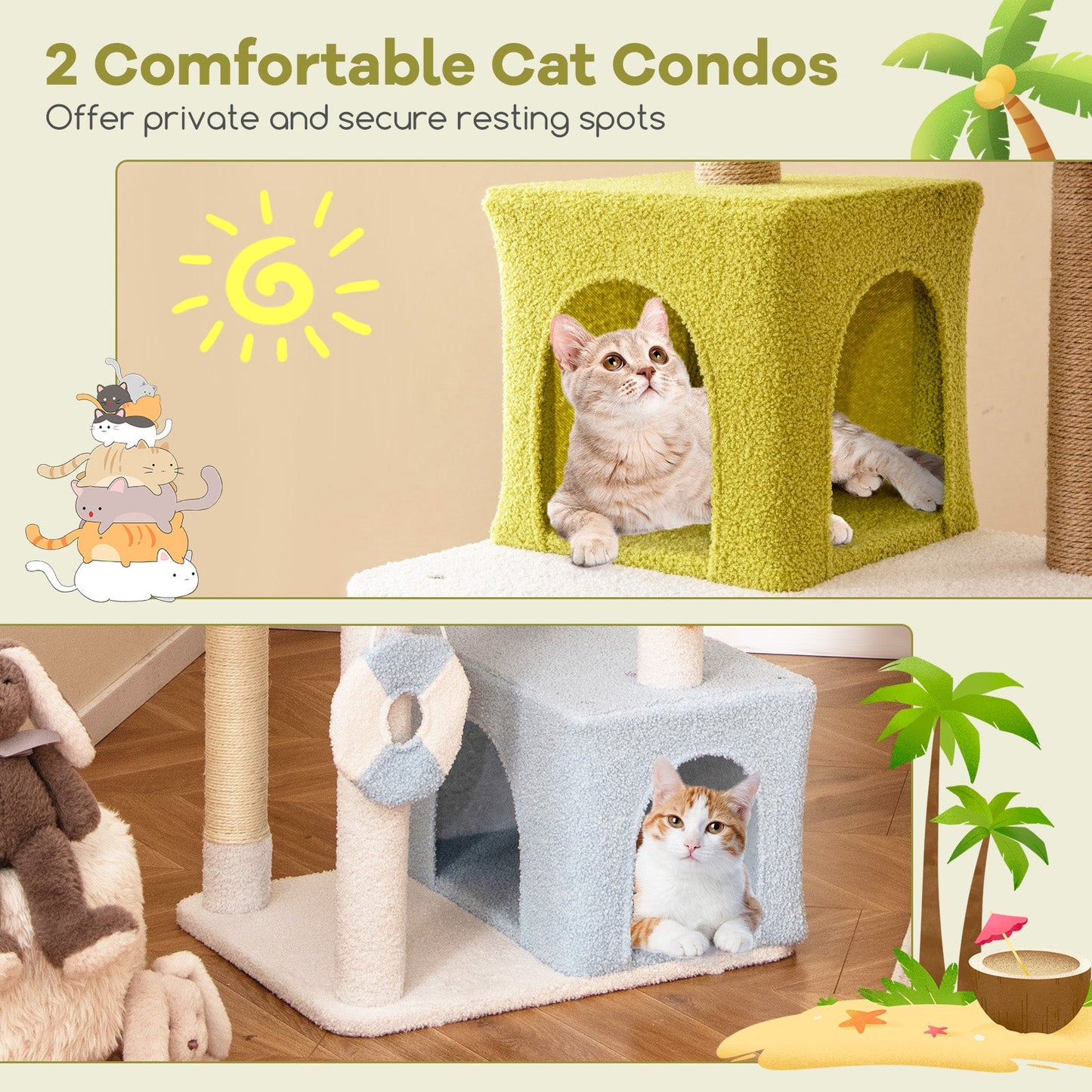 Árbol para gatos temático de playa de 71 pulgadas y múltiples niveles