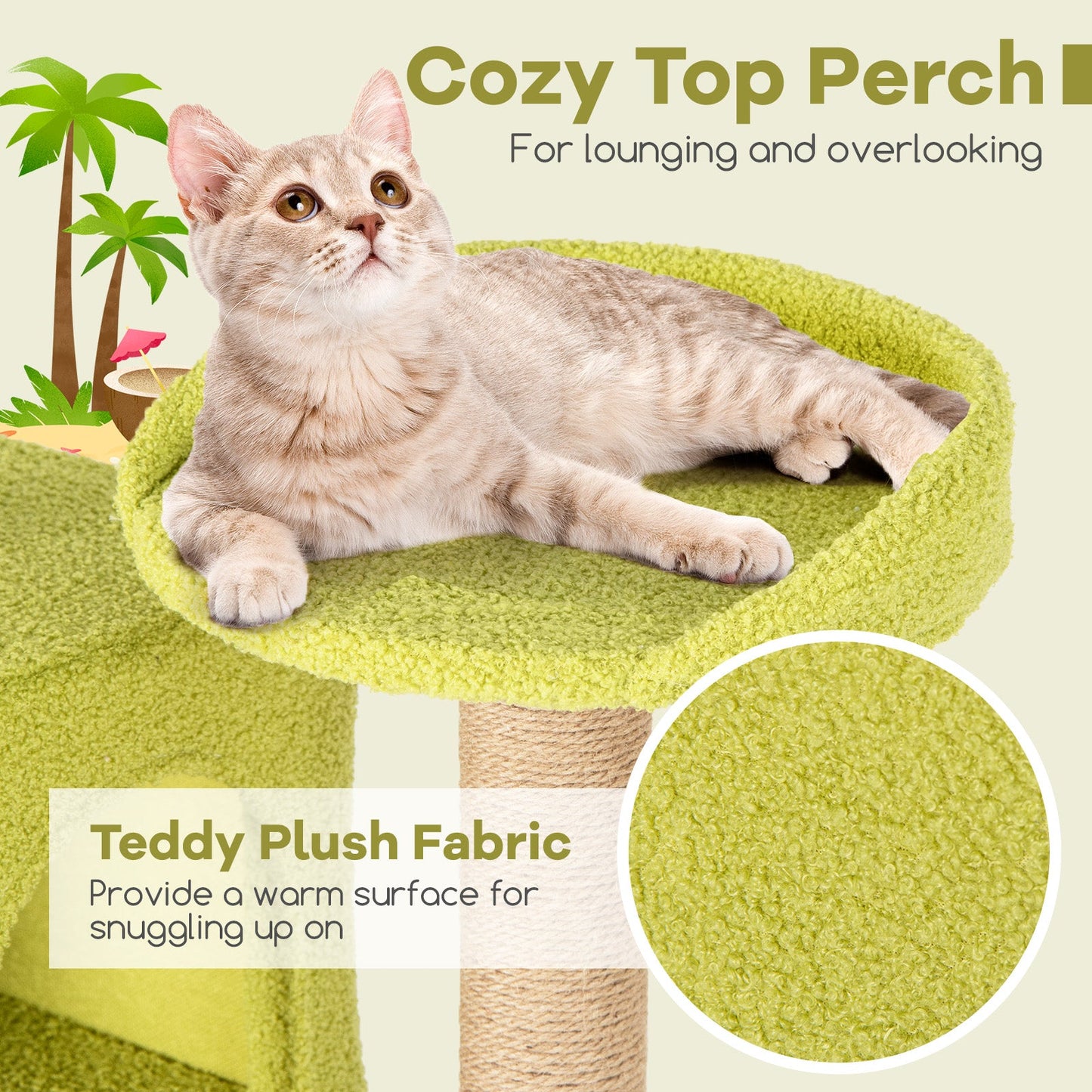 Árbol para gatos temático de playa de 71 pulgadas y múltiples niveles