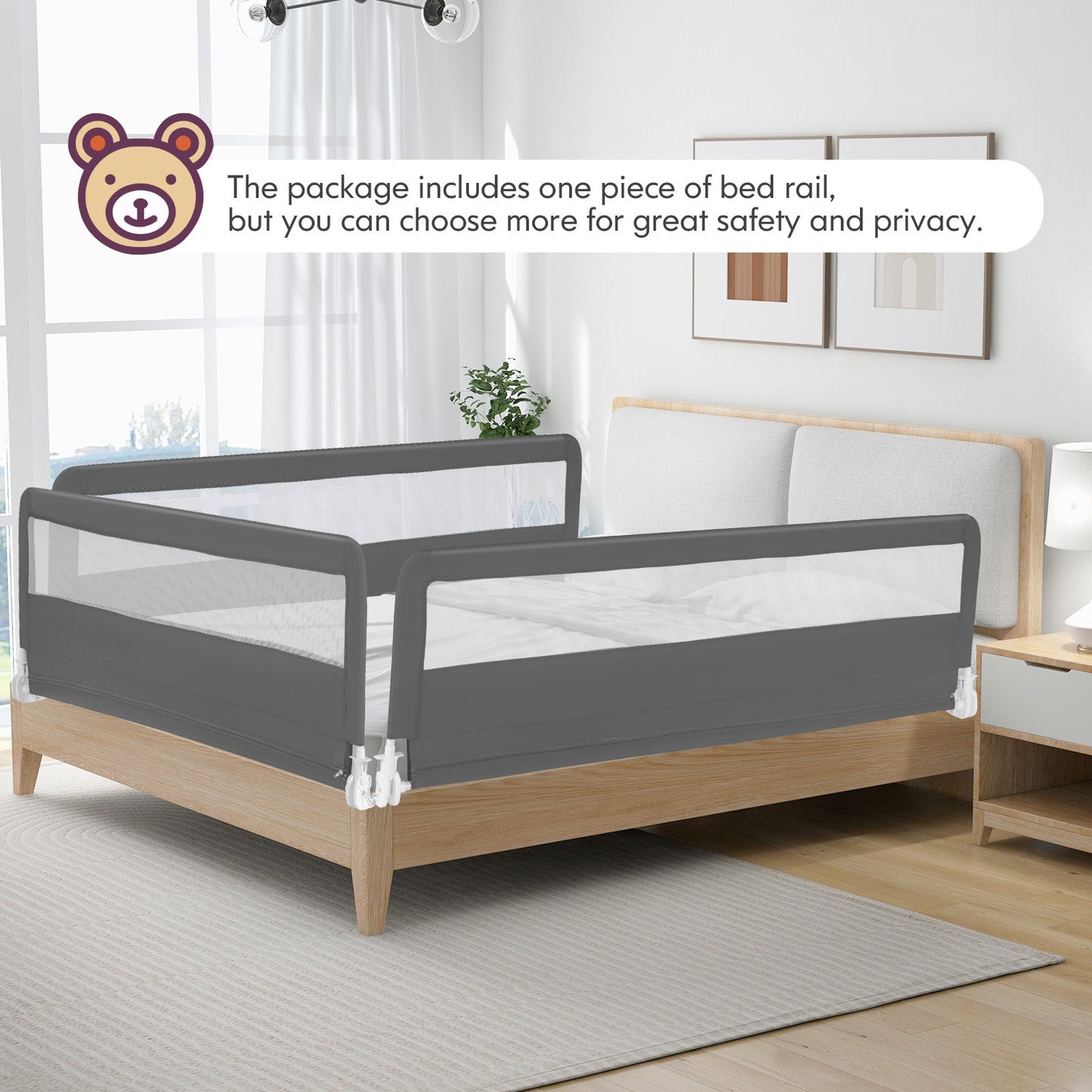 71 Inch Extra Long Swing Down Bed Guardrail - Gray
