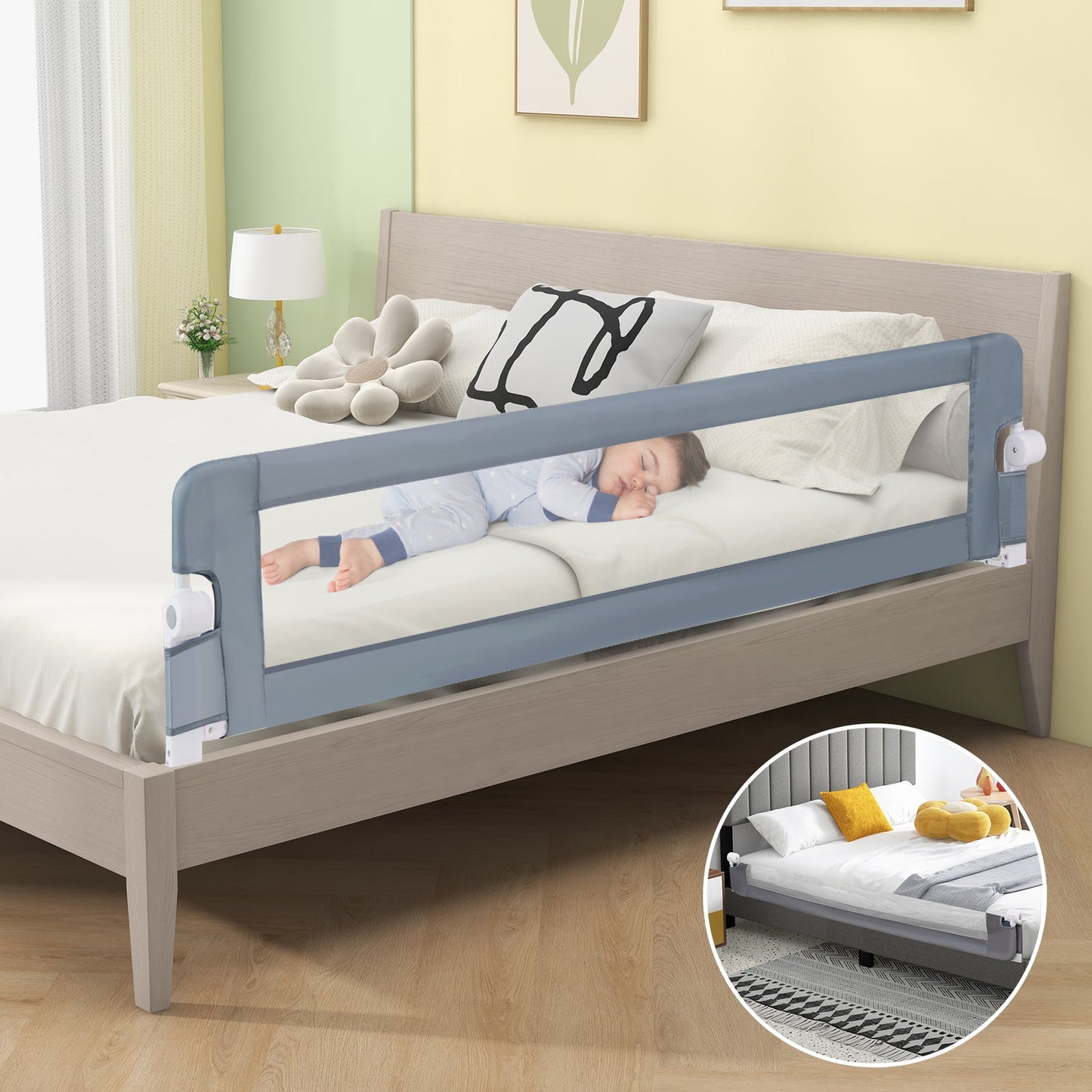 Barrière de lit pliable de 71 pouces pour la sécurité des tout-petits - Gris