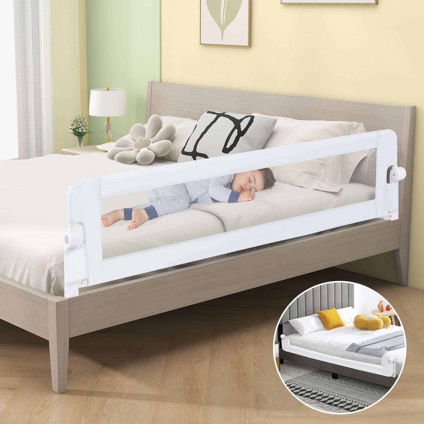 Barrière de lit pliable de 71 pouces pour la sécurité des tout-petits - Blanc