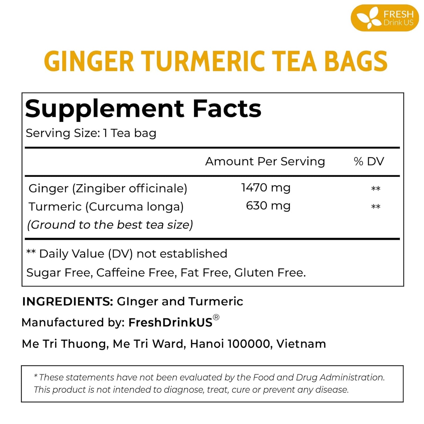 Premium Ginger Turmeric Tea Bags - Handcrafted Herbal Blend