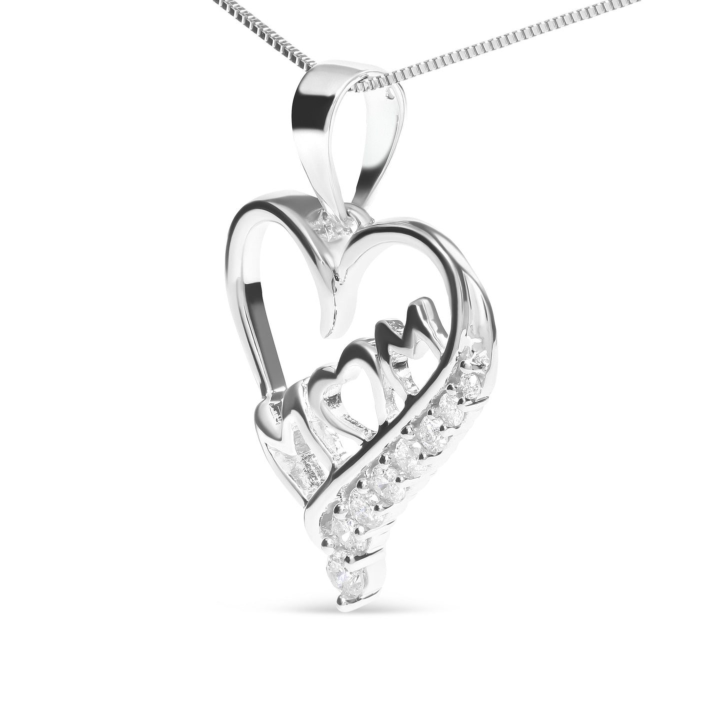 Pendentif en cœur "Mom" en argent sterling 925 avec diamant