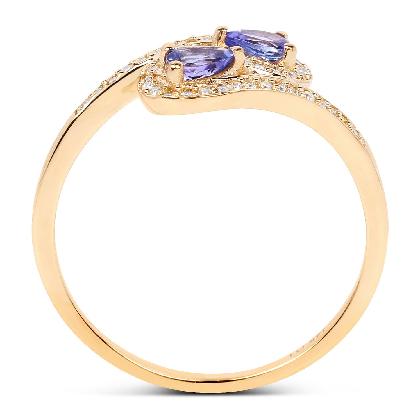 Anillo de 0.42 quilates de tanzanita genuina y diamantes blancos en oro amarillo de 14 quilates