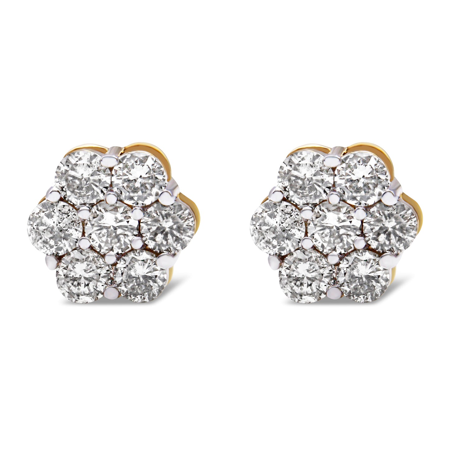 Boucles d'oreilles en diamant floral en cluster en or jaune 14K