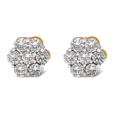 14K Yellow Gold Diamond Floral Cluster Stud Earrings