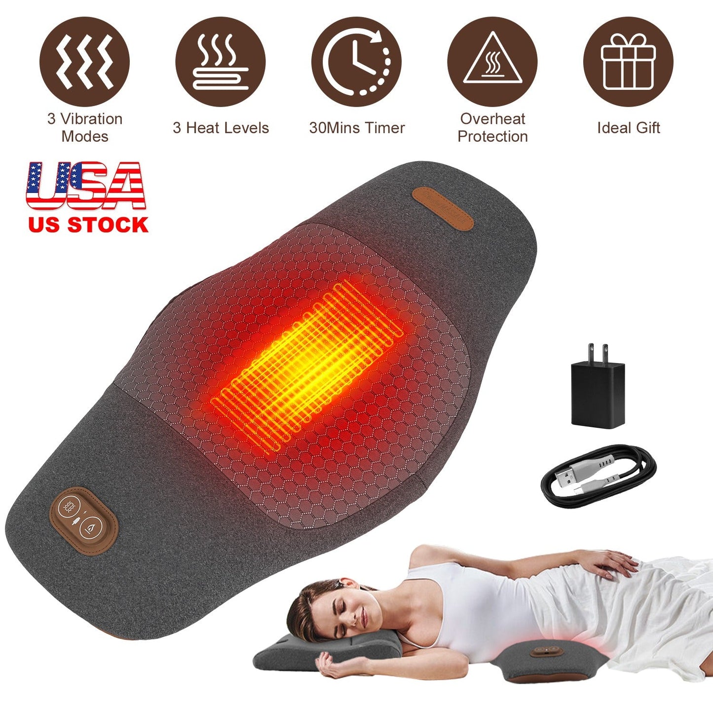 Cojín Masajeador Lumbar Eléctrico 2 en 1 con Calor y Vibración
