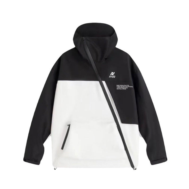 Color Matching Oblique Zipper Windproof Jacket