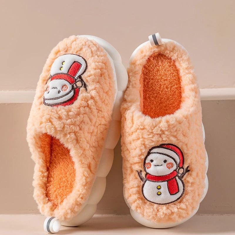 Chaussons Bonhomme de Neige - Chaussures d'Hiver en Peluche Antidérapantes