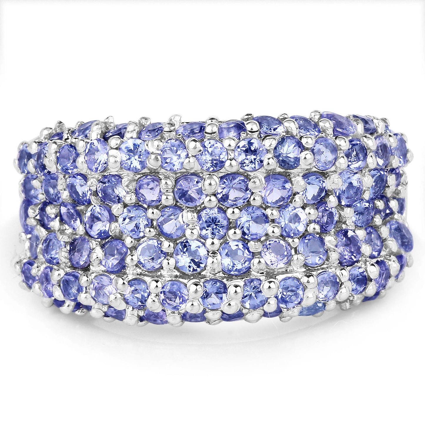 2.47 Carat Genuine Tanzanite Cluster Ring in Sterling Silver