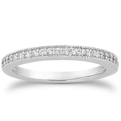 14k White Gold Pave Diamond Milgrain Wedding Ring Band Set