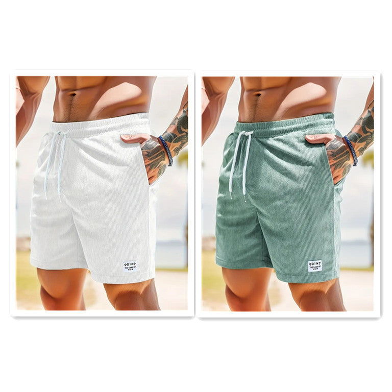 Lace-up Drawstring Corduroy Jogger Shorts for Men