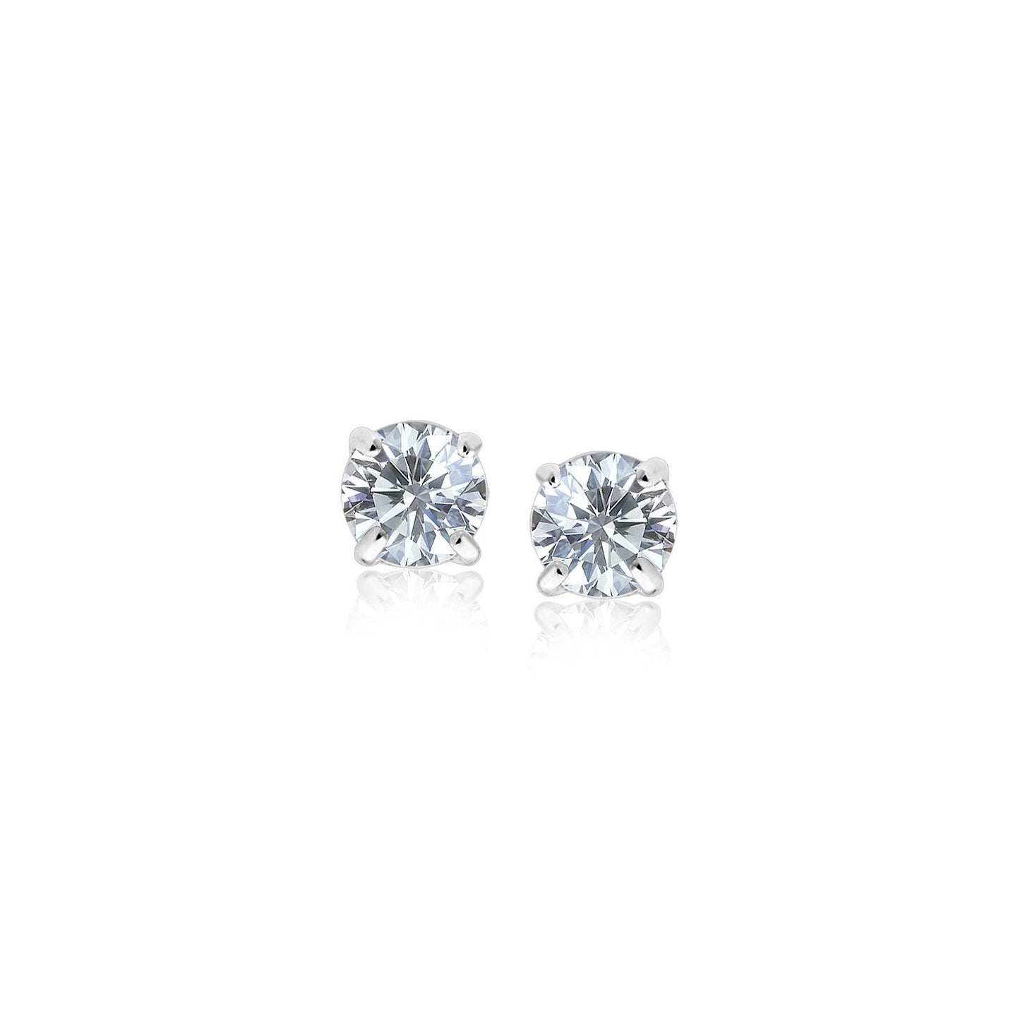 Boucles d'oreilles en zircon cubique blanc facetté de 3 mm en or blanc 14 carats