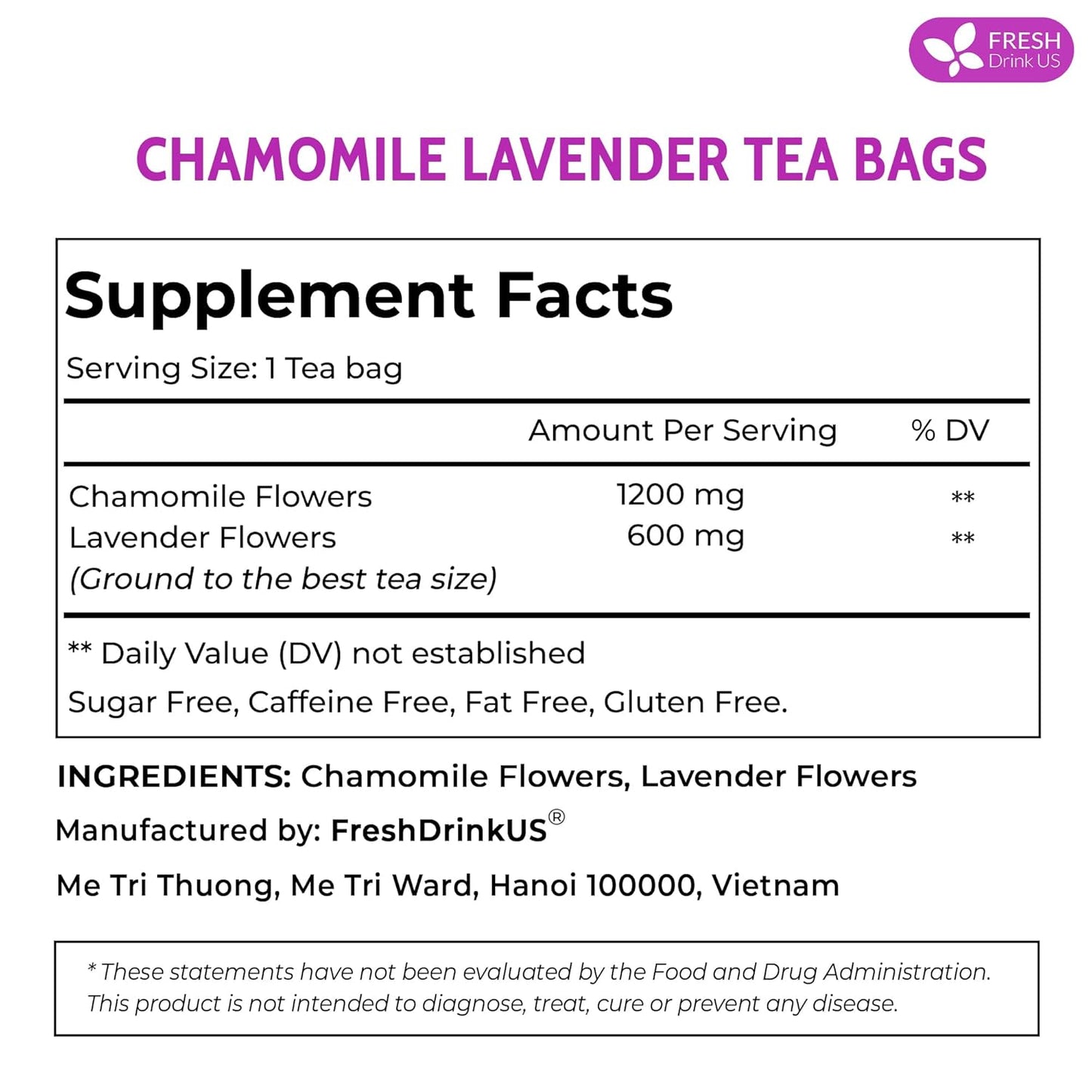 Premium Chamomile Lavender Tea Bags - Eco-Conscious & Caffeine-Free