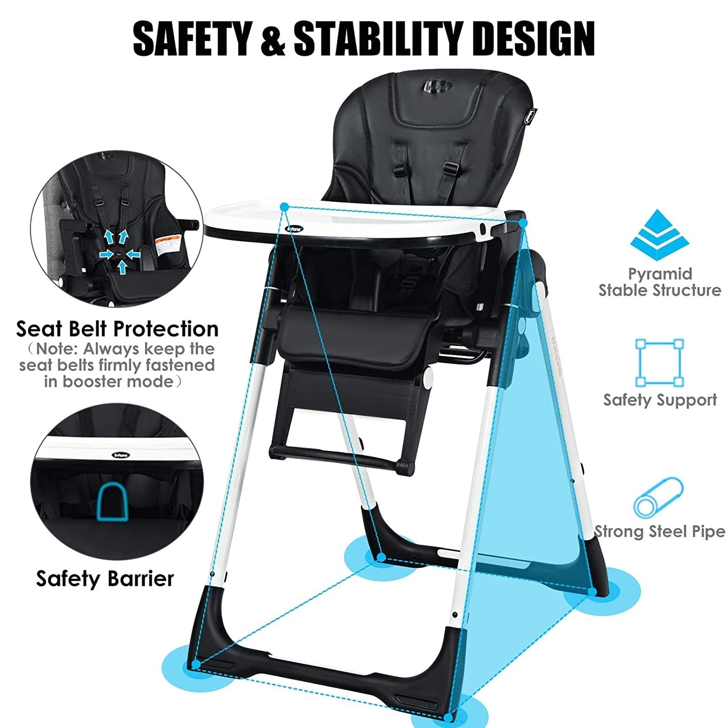 Silla alta ajustable 4 en 1 y asiento elevador - Negro