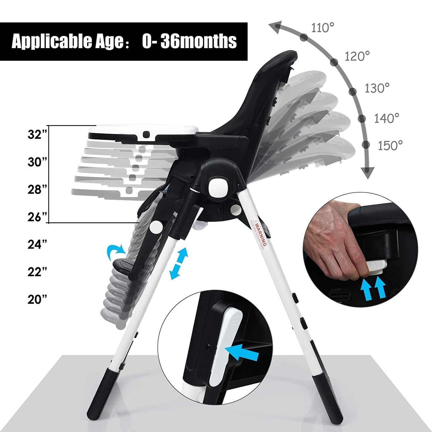 Silla alta ajustable 4 en 1 y asiento elevador - Negro