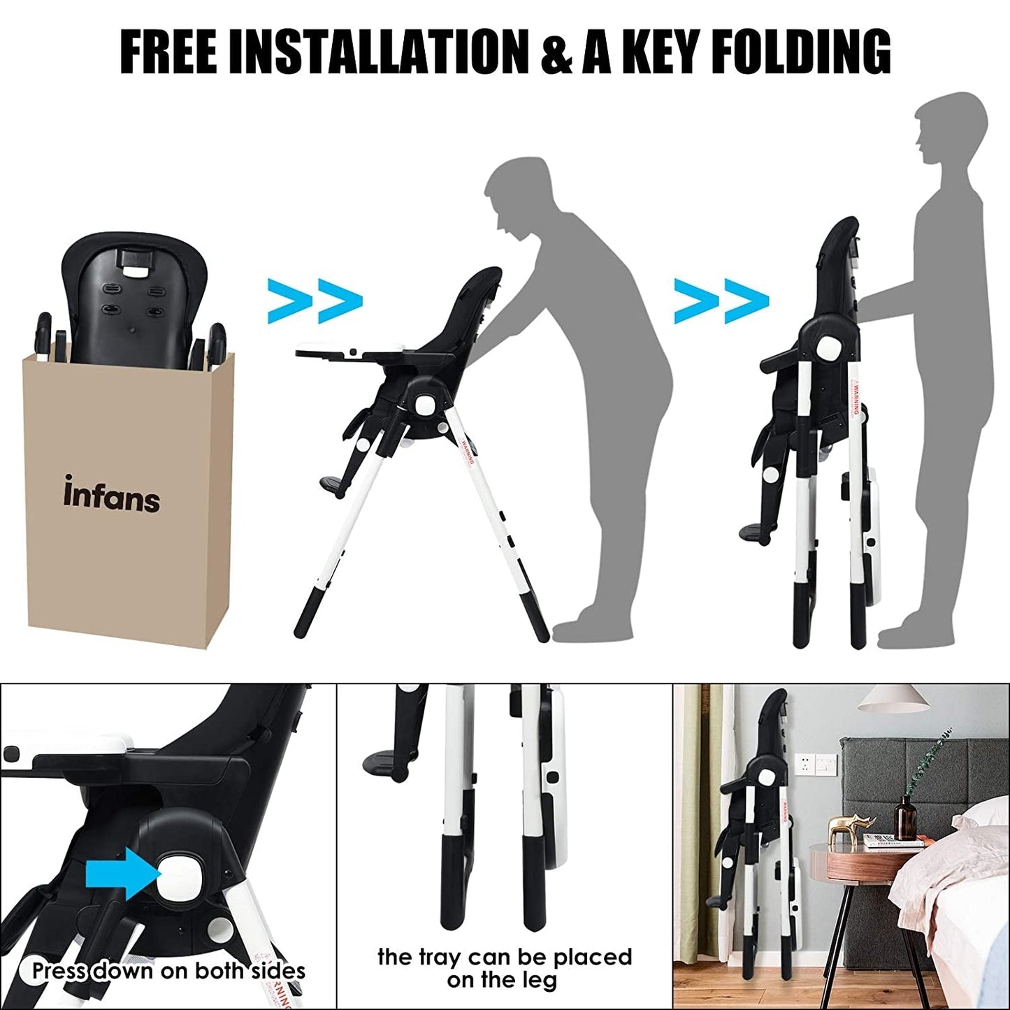 Silla alta ajustable 4 en 1 y asiento elevador - Negro