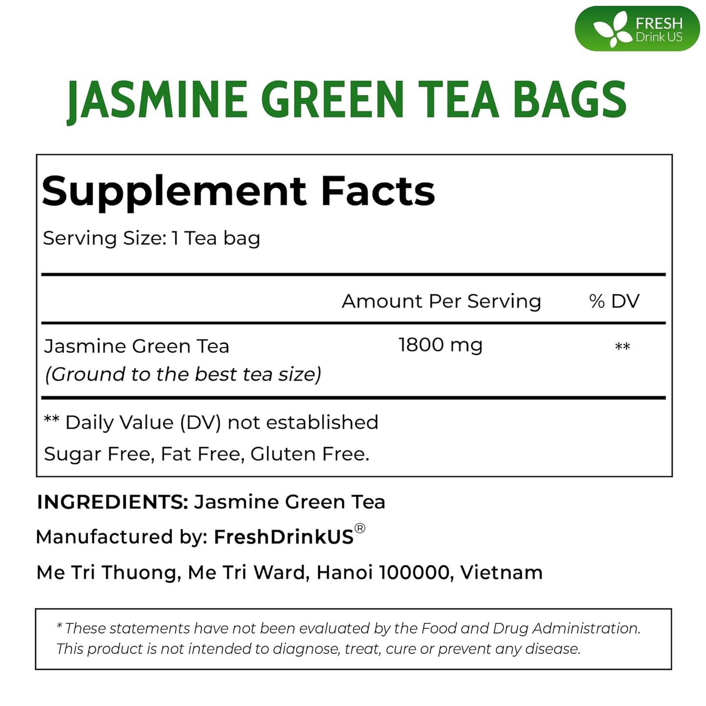 Premium Jasmine Green Tea Bags - Natural & Vegan