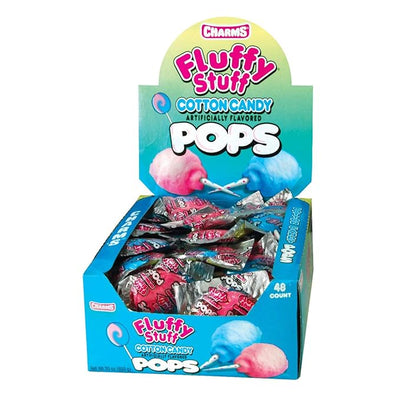 Charms Fluffy Stuff Cotton Candy Lollipops - 48 Count
