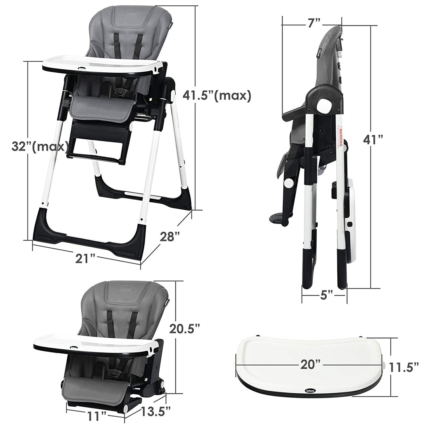 Chaise haute rehausseur ajustable 4 en 1 - Gris
