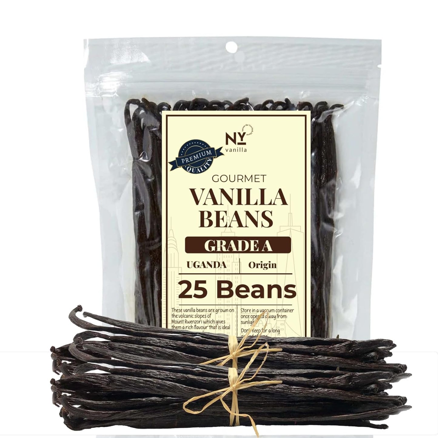 25 gousses de vanille premium entières d'Ouganda Grade A