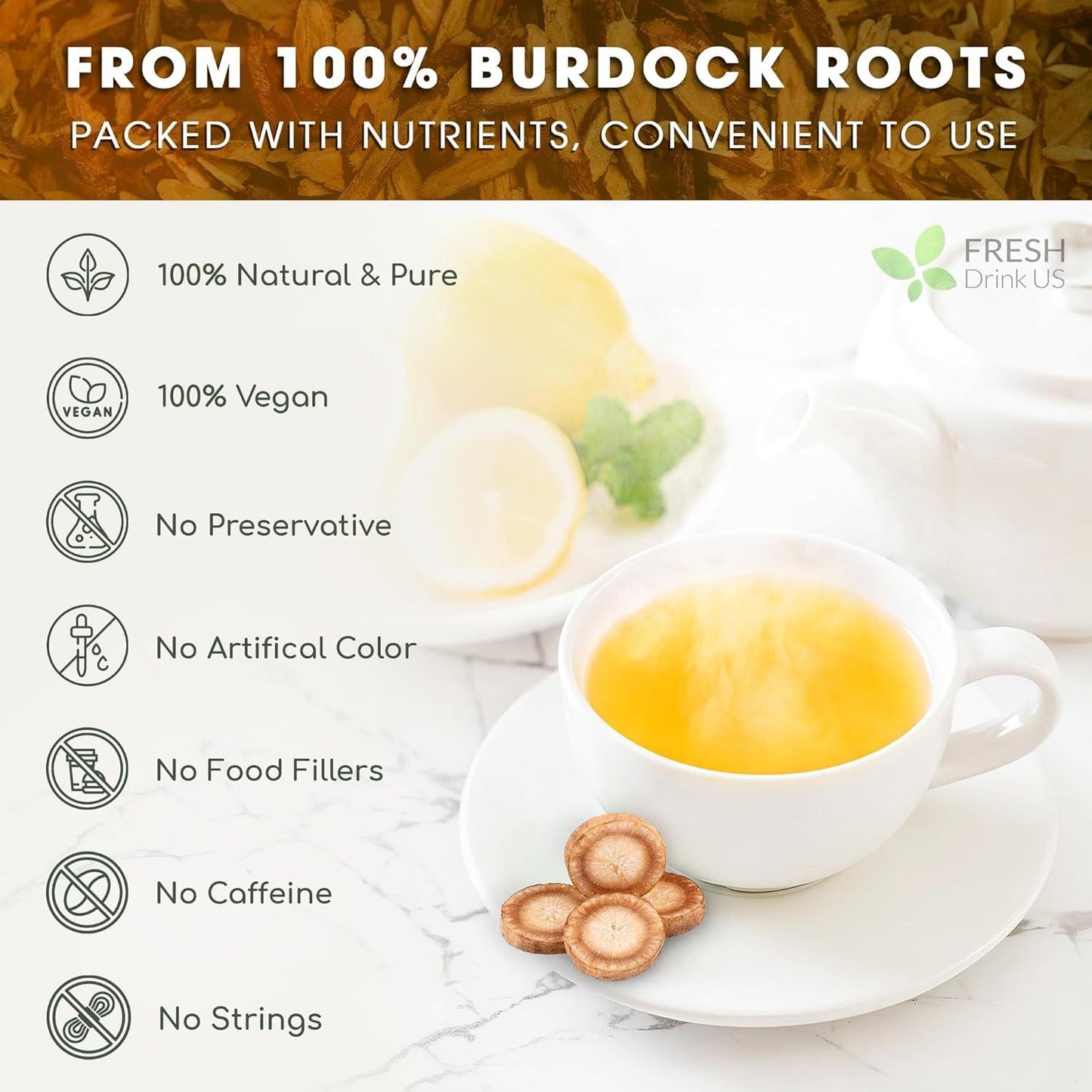 Burdock Root Powder,  Burdock Root Extract, 100% Natural & Pure from Burdock Root, Burdock Root Herbal Tea, No Additives, No Caffeine, Vegan - Korvel