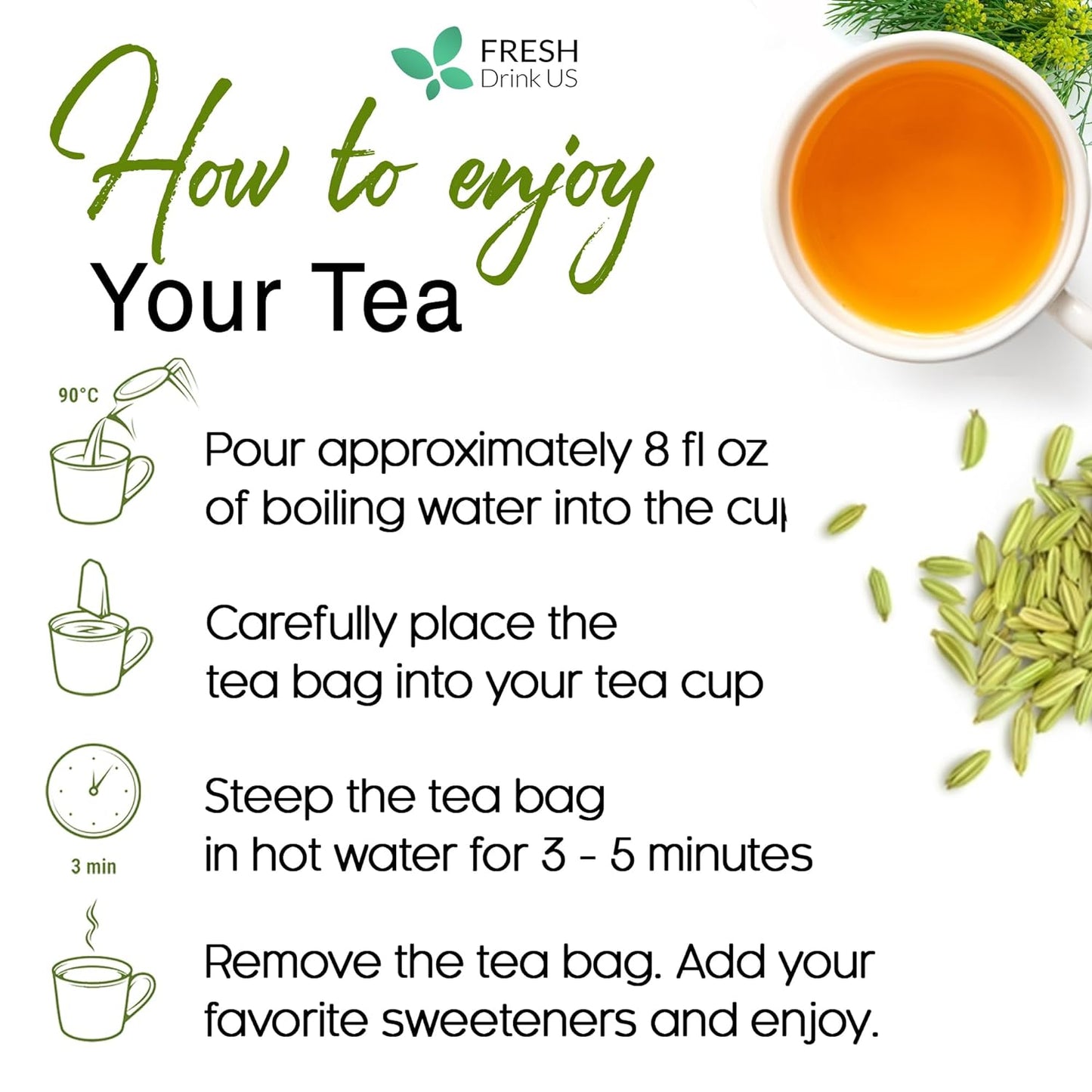 Premium Fennel Tea Bags, 100% Natural & Pure from Fennel Seeds. Fennel Seed Herbal Tea. Fennel Seed Tea. Made with Natural Material Tea Bags. No Sugar, No Caffeine, No Gluten, Vegan. - Korvel