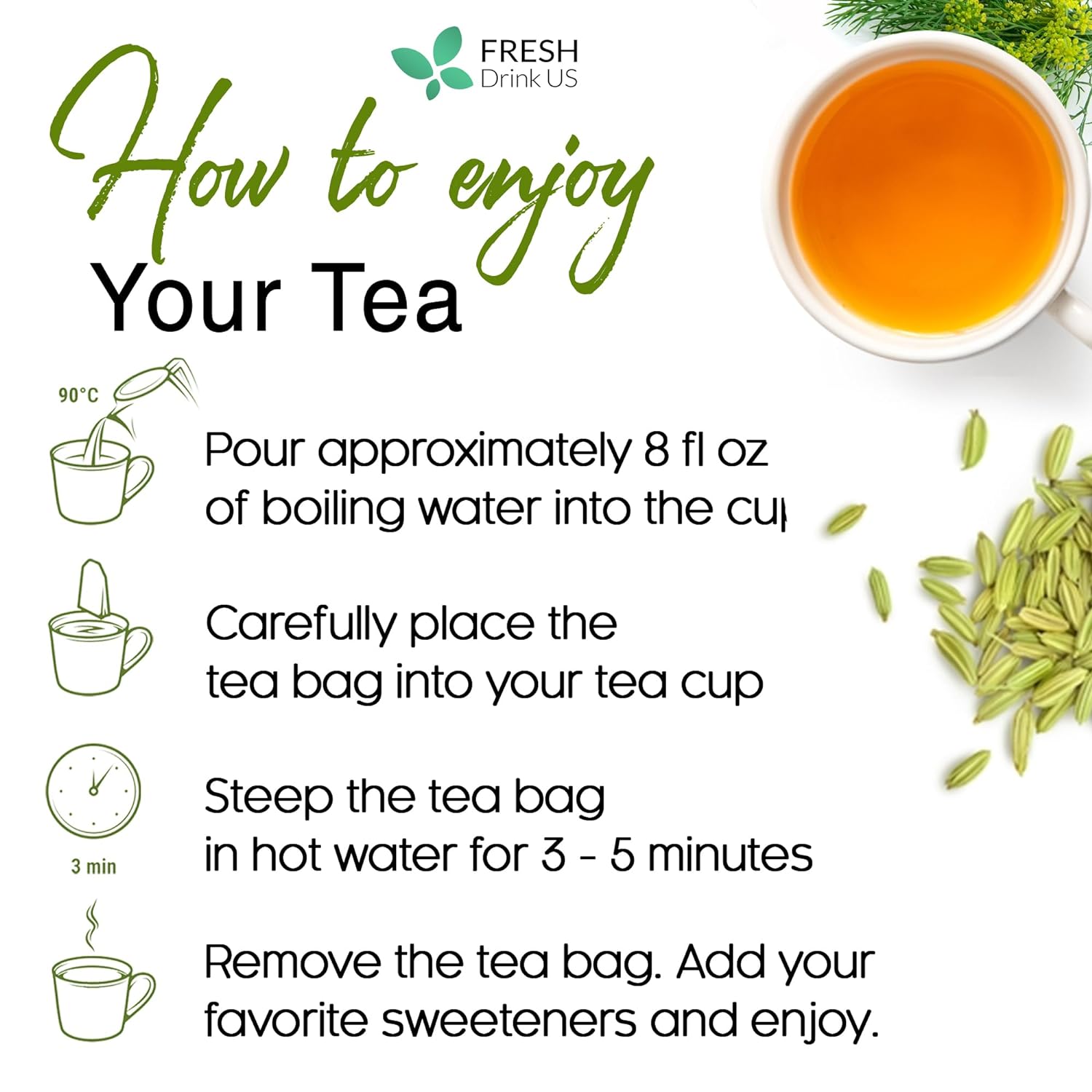 Premium Fennel Tea Bags, 100% Natural & Pure from Fennel Seeds. Fennel Seed Herbal Tea. Fennel Seed Tea. Made with Natural Material Tea Bags. No Sugar, No Caffeine, No Gluten, Vegan. - Korvel