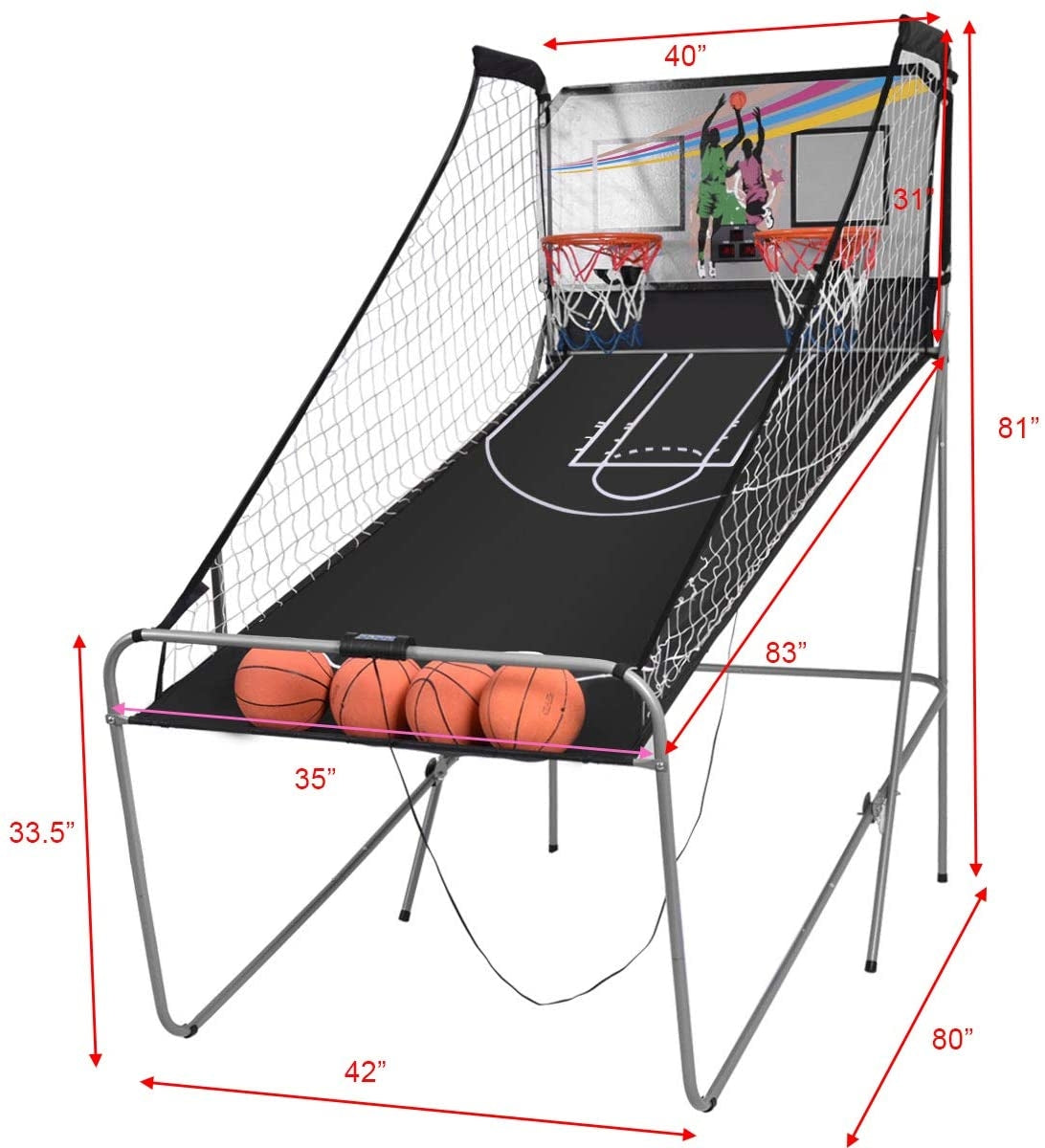 Foldable Double Electronic Basketball Game with 4 Balls