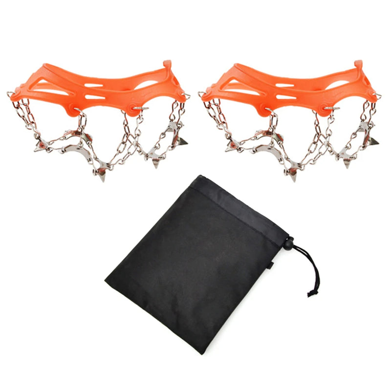 1 Pair Outdoor Climbing Non-slip Ice Snow Grippers 13 Teeth Spike Cleats Crampons for Family Outdoor Camping Accessories - Korvel