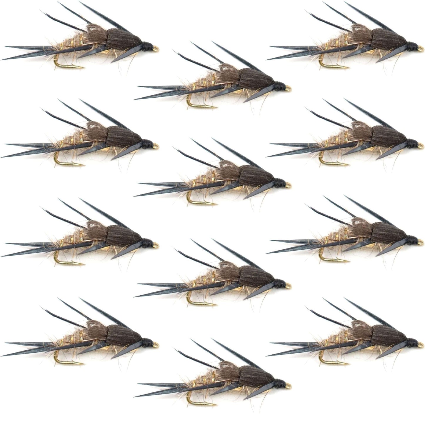 Premium Double Bead Gold Ribbed Hare's Ear Nymphs - 1 Dozen Size 12 for Trout & Bass Fishing - Korvel