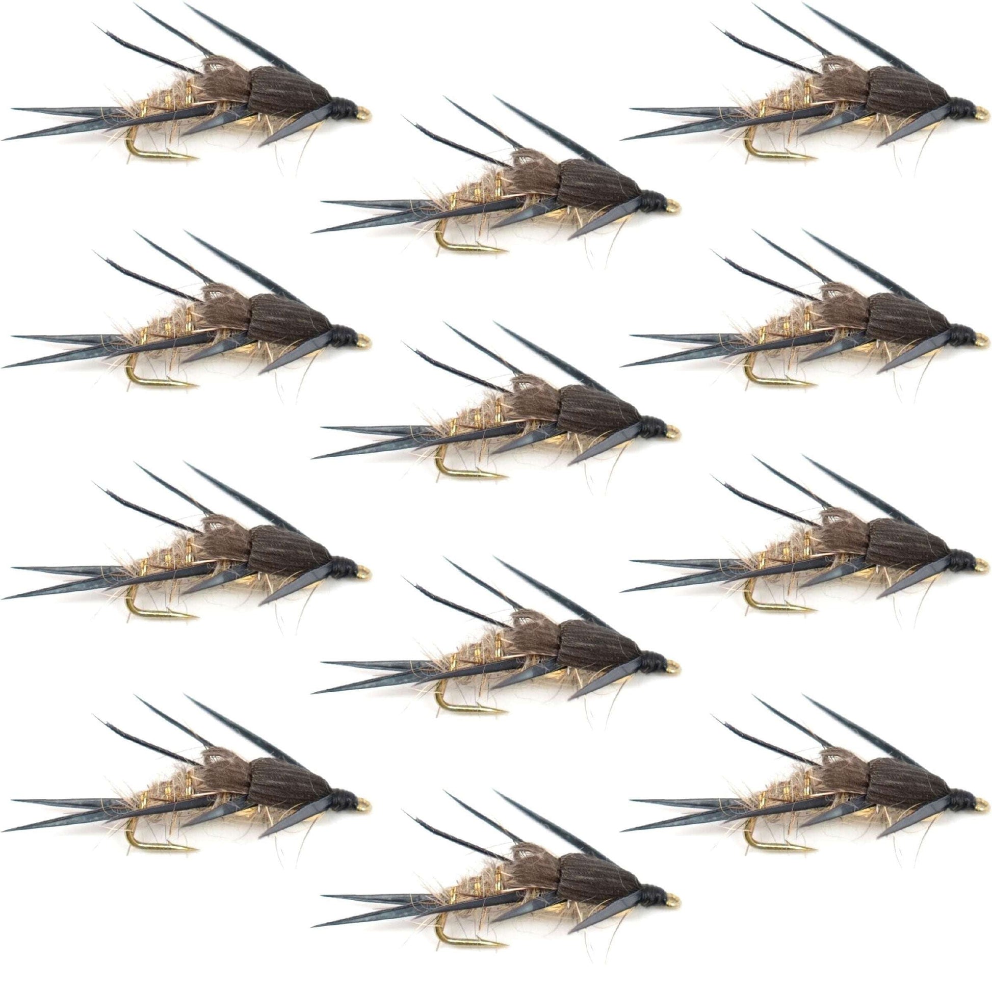 Premium Double Bead Gold Ribbed Hare's Ear Nymphs - 1 Dozen Size 12 for Trout & Bass Fishing - Korvel