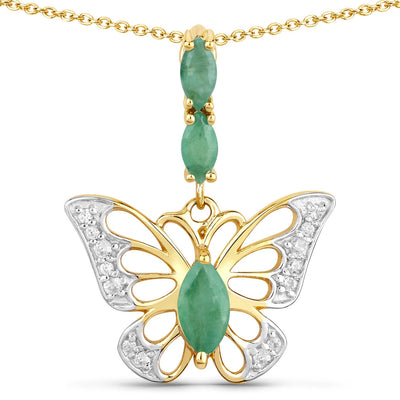 0.72 Carat Genuine Emerald & White Zircon Pendant in Sterling Silver