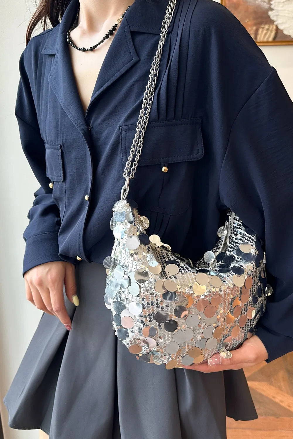 Sequin Chain Crossbody Bag - Korvel