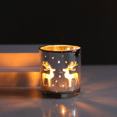 Handmade Silver Candle Holder with Reindeer Pattern