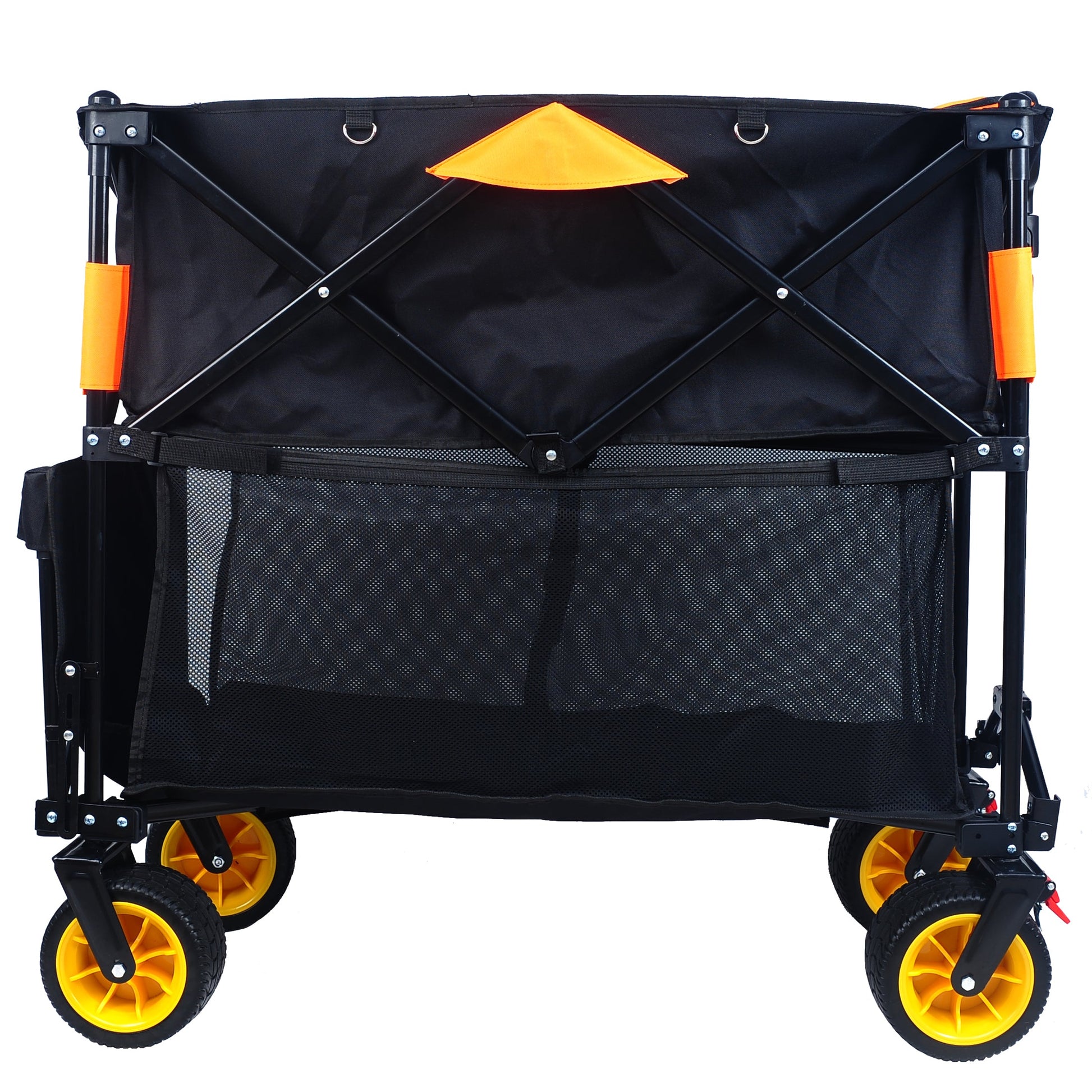 Big large capacity Folding cart Extra Long Extender Wagon Cart Folding Wagon Garden Shopping Beach Cart (black +orange) - Korvel