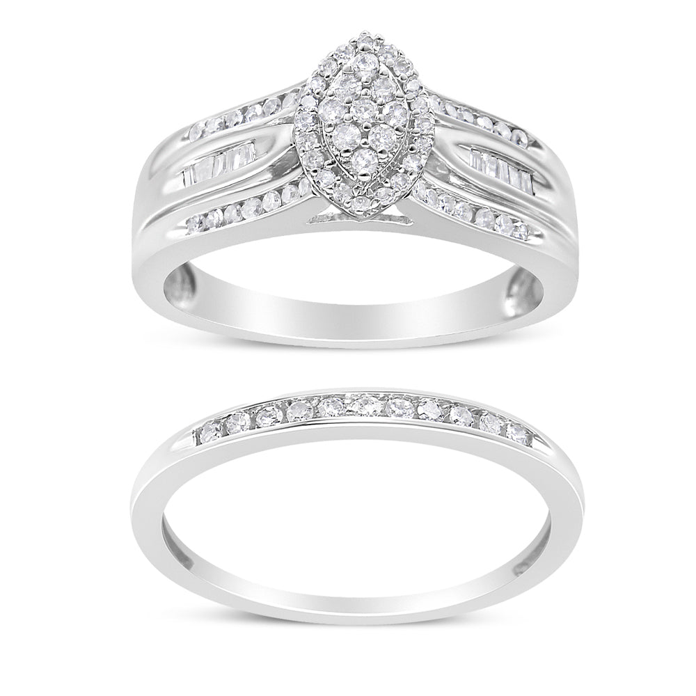 Conjunto de Anillo de Compromiso de Diamantes de Plata Esterlina .925 1/2 Cttw - Talla 7