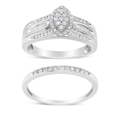 .925 Sterling Silver 1/2 Cttw Diamond Engagement Bridal Set - Size 7