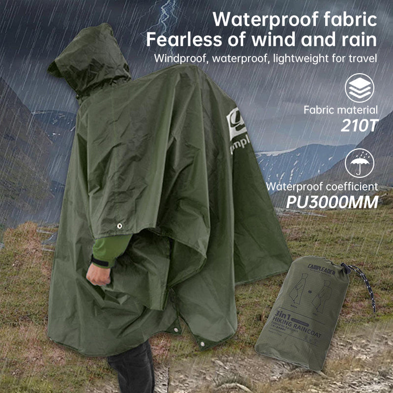 3 - in - 1 Waterproof Rain Poncho for Outdoor Use: Motorcycle, Camping, Hiking & Travel - Korvel
