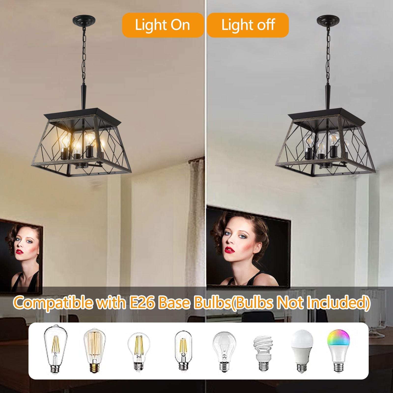 Farmhouse Chandelier  4-Light Vintage Antique Chandeliers Light Fixture For Kitchen Dining Room Living Room(No Bulbs) - Korvel