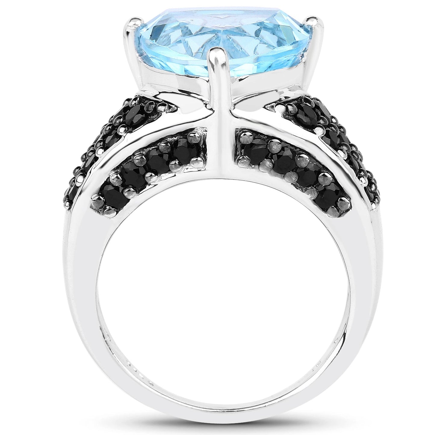 Bague en Topaze Bleue et Spinelle Noir de 5,49 Carats